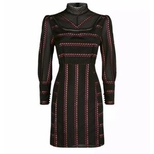 NEW Sandro Sibel Black Dress Mock Neck Lace & Metallic Thread Size 2 Medium
